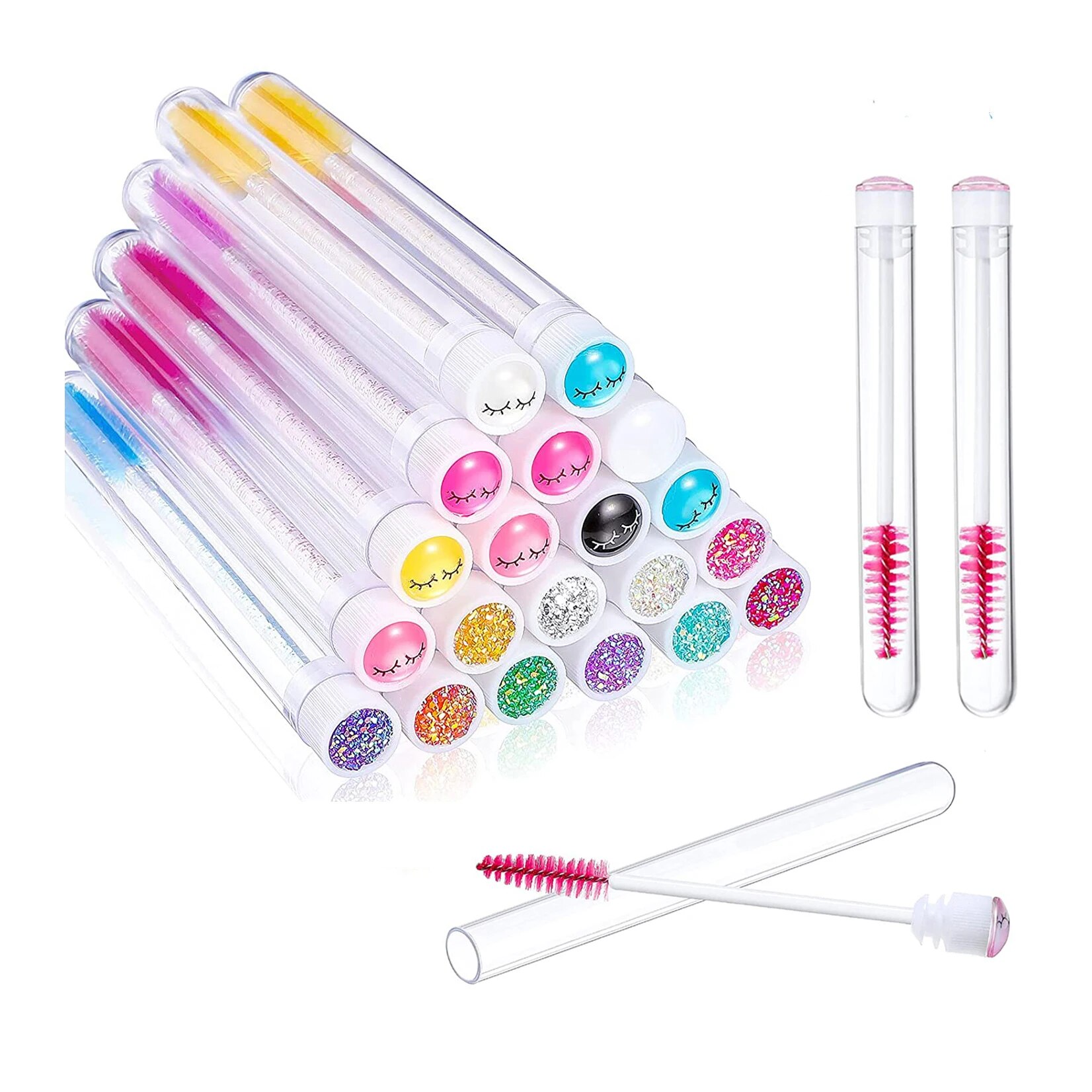 Makeup Brush Set - 50Pc Reusable Eyebrow Brush Tube Eyelash