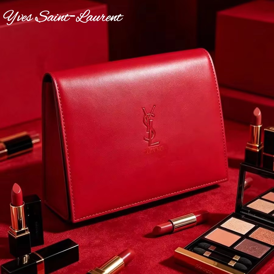 Ysl Beauty Makeup Bag - YSL Saint Laurent Red Leather Cosmetic