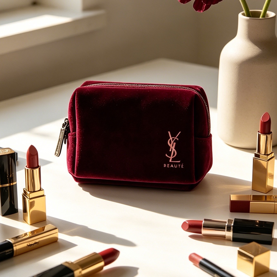 YSL’s Bag Wine Red Velvet Mini - Ysl Beauty Makeup Bag recension och pris