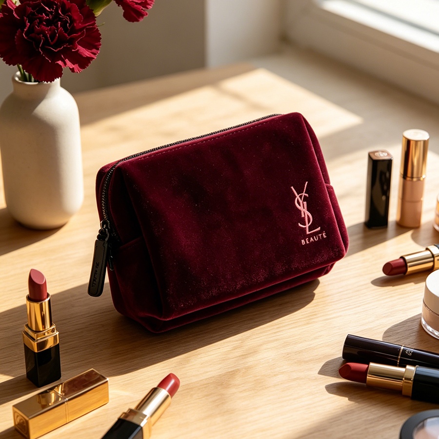 YSL’s Bag Wine Red Velvet Mini - Ysl Beauty Makeup Bag recension och pris