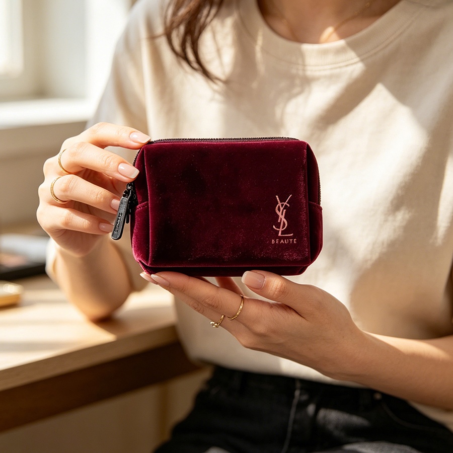 YSL’s Bag Wine Red Velvet Mini - Ysl Beauty Makeup Bag recension och pris