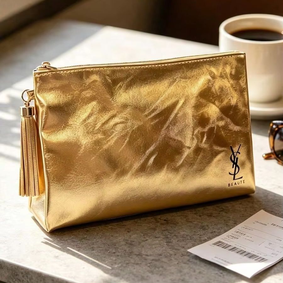 YSL Beaute Metallic Gold Zippe - Ysl Beauty Makeup Bag recension och pris