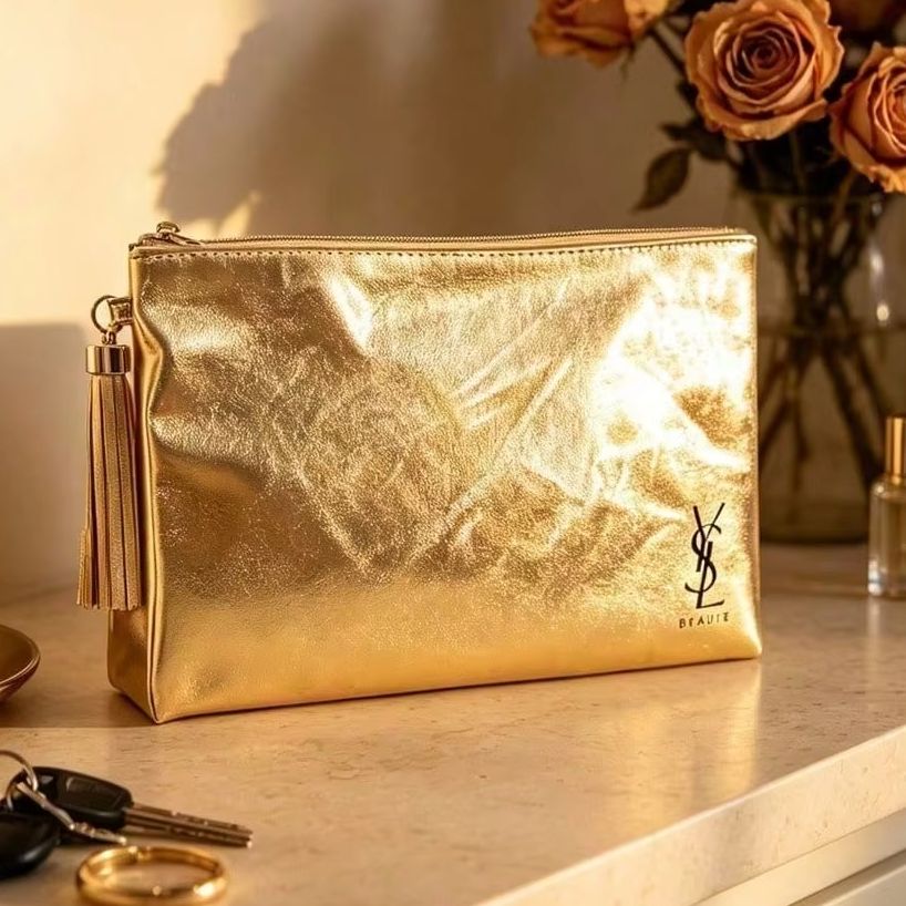 YSL Beaute Metallic Gold Zippe - Ysl Beauty Makeup Bag recension och pris