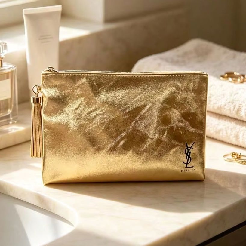 YSL Beaute Metallic Gold Zippe - Ysl Beauty Makeup Bag recension och pris